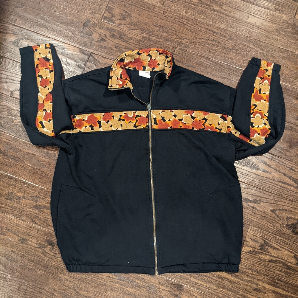 Vintage Cityscape Zip Up Sweatshirt Fall Leaves